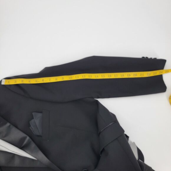 Calvin Klein Mens Black 100% Wool Satin Lapel Dbl Vent Formal Tuxedo Jacket 44R - Picture 13 of 13